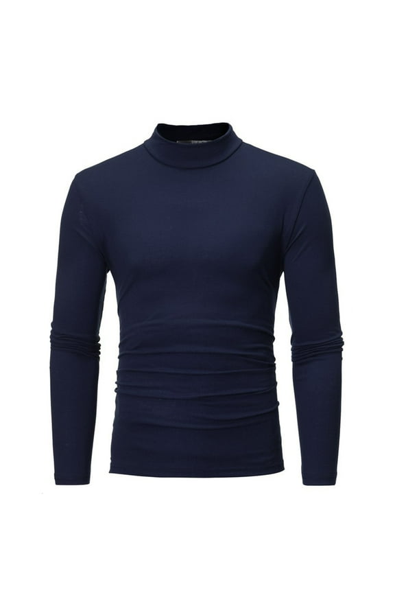 Mock Turtleneck Shirts for Men Fashion Casual Solid Long Sleeve Lightweight Baselayer Tops Pullover Slim T-Shirt Navy S