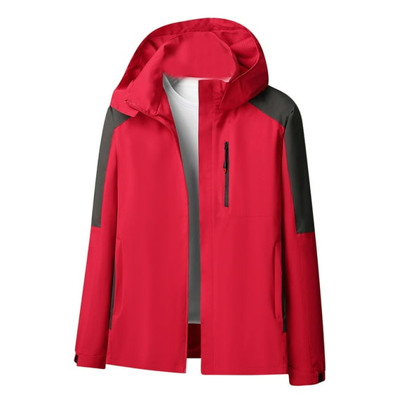 Iugvhana Outdoors Jackets for Men Autumn Spring Hiking Bike Windproof Hooded Sports Windbreaker Coats Plus Size Loose Fit Jacket Red XL