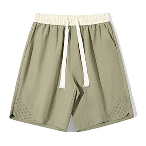 Iugvhana Oversied Shorts for Men Breathable Summer Shorts Casual Solid Half Pants Elastic Waist Drawstring Short Khaki XXXXL