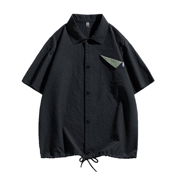 Iugvhana Oversized Shirts for Men Loose Casual Buttons Short Sleeve Shirt Contrasting Colors Fashion Pocket Lapel Blouses Black XXXXXXL