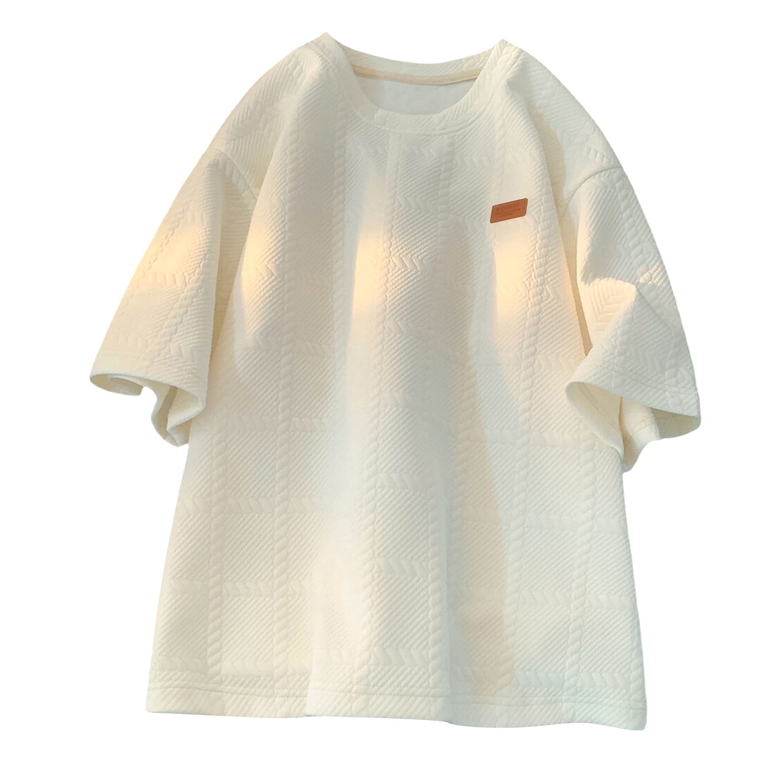 Iugvhana Oversized T Shirts for Men Jacquard Texture Short Sleeve Tees ...