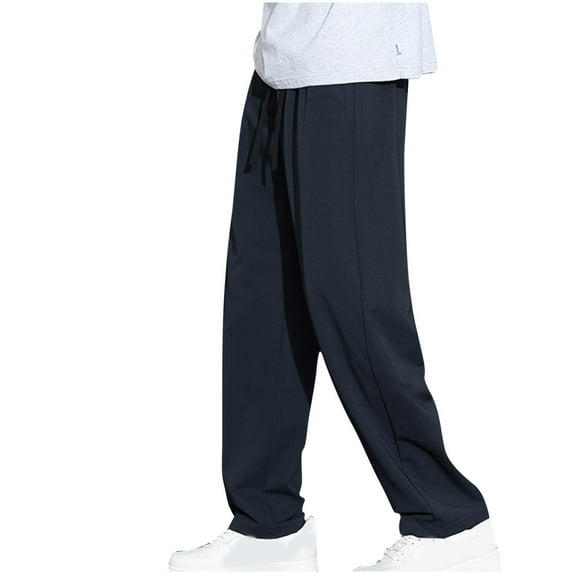 Iugvhana Pants for Men Casual Daily Outdoors Lightweight Breathable Sports Long Pants Regular Fit Solid Drawstring Elastic Waist Trousers Blue XXXL