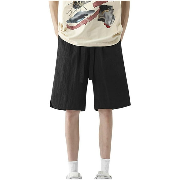 Iugvhana Plus Size Shorts for Men Loose Breathable Summer Sports Shorts Drawstring Elastic Waist Shorts for Outdoor Black#1 XXXL