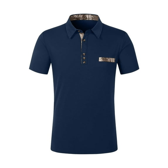 Iugvhana Polo Shirts Men Button Collared Short Sleeve Casual Classic Polo T Shirt Color Block Slim Fit Golf Shirts Navy XL