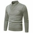 thumbnail image 1 of Iugvhana Pullover Sweater for Men Business Casual Button Up Lapel Fake Two Knitted Sweater Long Sleeve Slim Fit Sweaters Gray XL, 1 of 8