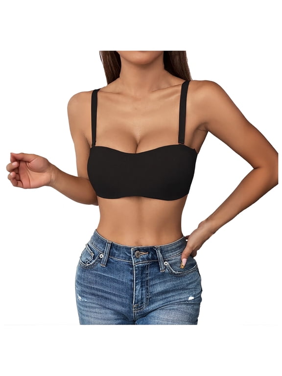 Push Up Bra for Women Seamless Adjustable Straps Bras Square Neck Wireless Bra Comfortable Lifting No Underwire Daily Bra Black M