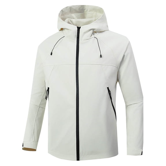 Iugvhana Rain Jacket Mens Lightweight Waterproof Outdoor Hiking Climbing Traveling Coat with Hood Zipper Long Sleeve Rush Outerwear White M