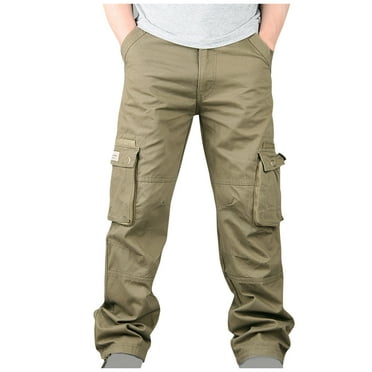 Iugvhana Regular Fit Cargo Pants for Men Casual Solid Color Cotton Multi Pockets Pants Relaxed Outdoor Mountain Fishing Camping Trousers Yellow S