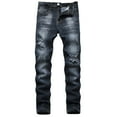 thumbnail image 1 of Iugvhana Ripped Jeans for Men Slim Fit Denim Personality Zipper Button Pocket Distressed Destroyed Pants Mens Jeans with Hole Trendy Trouser Black#2 40, 1 of 9
