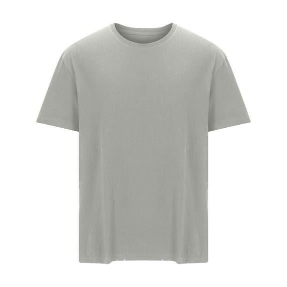 Iugvhana Round Neck T-Shirts for Men Short Sleeve Regular Fit Solid Cotton Tees Big and Tall Relaxed Fit Breathable T-shirt Gray XL