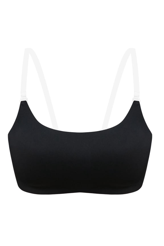Seamless Bra for Women Clear Strap Wireless Push Up Bra Non Slip Invisible Transparent Strap Bra Full Coverage Everyday Bra Black M