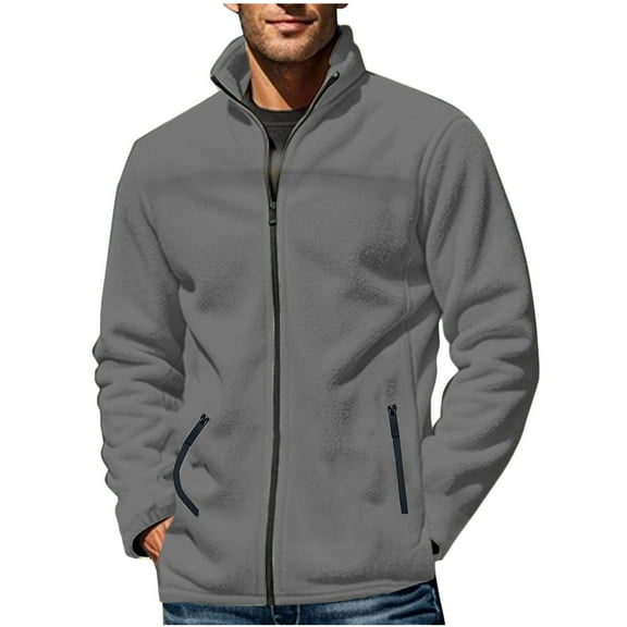Iugvhana Sherpa Fleece Jackets for Men Full Zipper Stand Collar Winter Warm Thicken Fluffy Fuzzy Jacket with Zip Pocket Gray XL