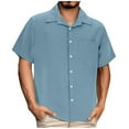thumbnail image 1 of Iugvhana Shirt for Men Casual Solid Color Regular-Fit Short Sleeve Shirts Turndown Collar Button Down Pocket Shirt Tops Light Blue S, 1 of 5