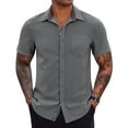 thumbnail image 1 of Iugvhana Shirt for Men Short Sleeve Classic Solid Color Blouse Pocket Button Down Shirts Summer Casual Loose Tee Shirt Top Gray S, 1 of 9