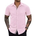thumbnail image 1 of Iugvhana Shirt for Men Short Sleeve Classic Solid Color Blouse Pocket Button Down Shirts Summer Casual Loose Tee Shirt Top Pink XL, 1 of 9
