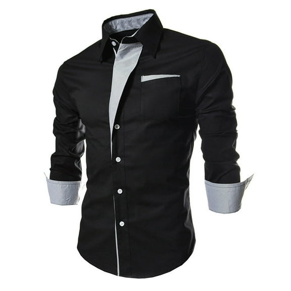 Iugvhana Shirts Men Casual Splicing Button Down Shirts Slim Fit Long Sleeve Turndown Collar Shirt Blouse with Pocket Black XL