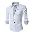 thumbnail image 1 of Iugvhana Shirts Men Casual Splicing Button Down Shirts Slim Fit Long Sleeve Turndown Collar Shirt Blouse with Pocket White S, 1 of 3