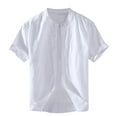 thumbnail image 1 of Iugvhana Shirts for Men Regular Fit Solid Color Stand-up Collar Button Down Shirt Casual Summer Short Sleeve Blouse Tops White XL, 1 of 4