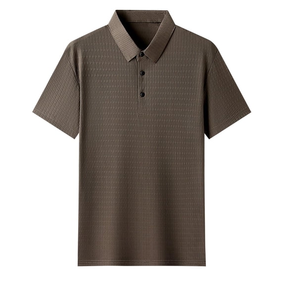 Iugvhana Short Sleeve Polo Shirt for Men, Moisture Wicking Golf Shirt with Collar, 3-Button Placket, Stain Guard Khaki M