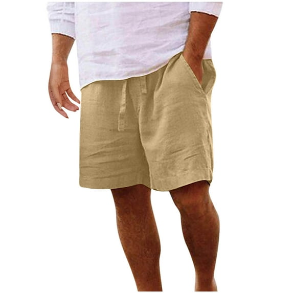 Iugvhana Shorts for Men Elastic Waist Drawstring Short Pants Leisure Solid Color Regular-Fit Pant Summer Casual Trunks Khaki XL