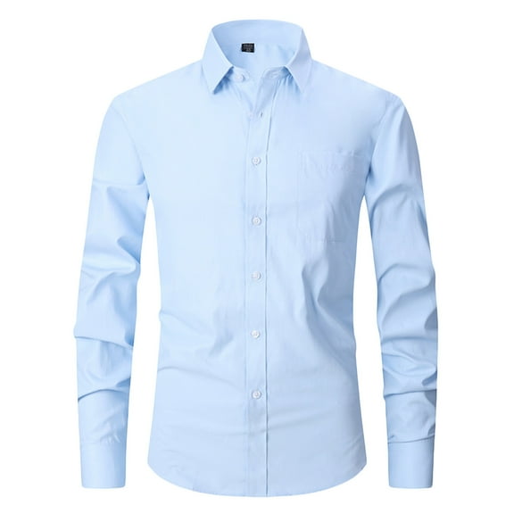 Iugvhana Slim Fit Dress Shirts for Men Long Sleeve Button Down Lapel Shirts Tops Business Casual Cotton Shirts with Pocket Light Blue XXL