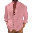 thumbnail image 1 of Iugvhana Stand Collar Shirts for Men Long Sleeve Slim Fit Shirt Casual Cotton Fashion Solid Colour Button Down Shirts Pink XL, 1 of 6