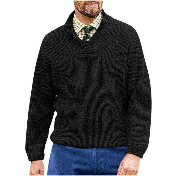 Iugvhana Stand-Up Collar Sweaters for Men Daily Casual Pullover Rib Design Knitted Slim Fit Lightweight Long Sleeve Sweater Black XXXL