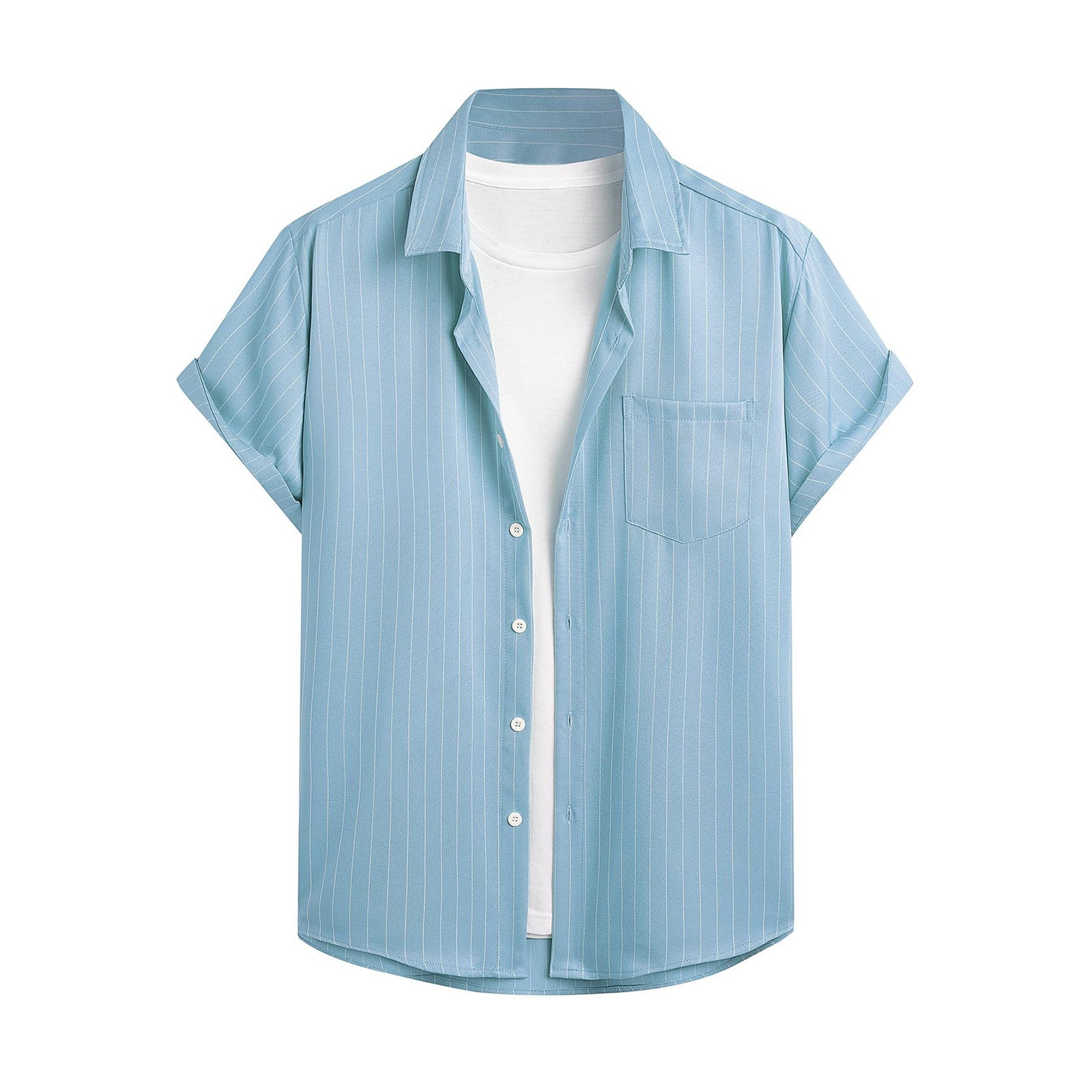 Medium Blue Convertible Cuff Big & Tall Shirt 18 19 20 21 22 Inch Neck Men's Dress Shirt main image 1