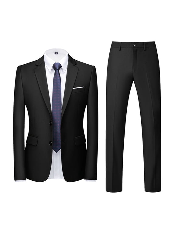 Suit for Men Slim Fit 2 Button 2 Piece Suits for Business Wedding Party Formal Dress Solid Tuxedo Blazer Jacket Pants Sets Black XXXXXXL