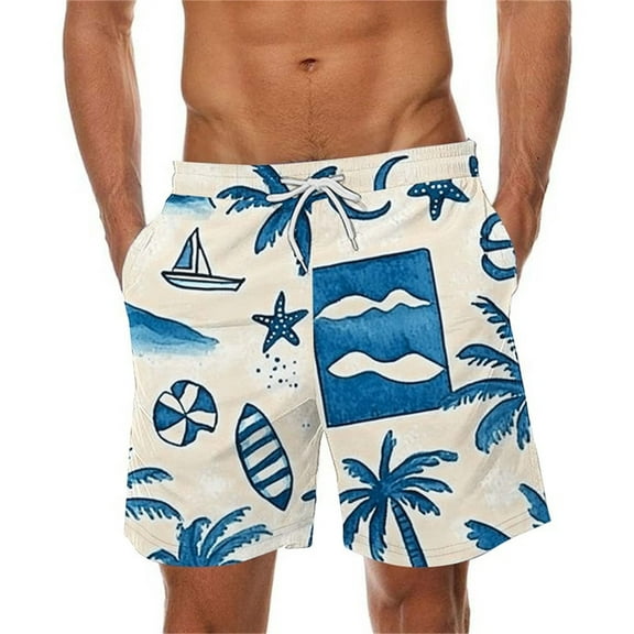 Iugvhana Summer Beach Mens Swim Trunks Hawaiian Tropical Swimming Trunks Men's Bathing Suit Quick Dry Swim Shorts White S