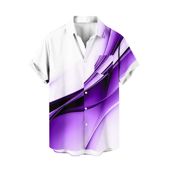 Iugvhana Summer Shirts for Men Cool 3D Light Shadow Print Button Down Shirts with Pocket Lapel Short Sleeve Shirt Purple L