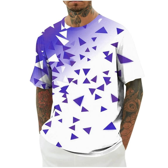 Iugvhana Summer Tops for Men Cool 3D Print Shirts Funny Design Short Sleeve Crewneck T-Shirt Casual Workout Sports Tees Purple L