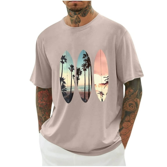Iugvhana Summer Tshirt Mens Funny Graphic Tees Hawaiian Beach Vacation Palm Tree Print Tops Short Sleeve T-Shirt Rose Gold XL