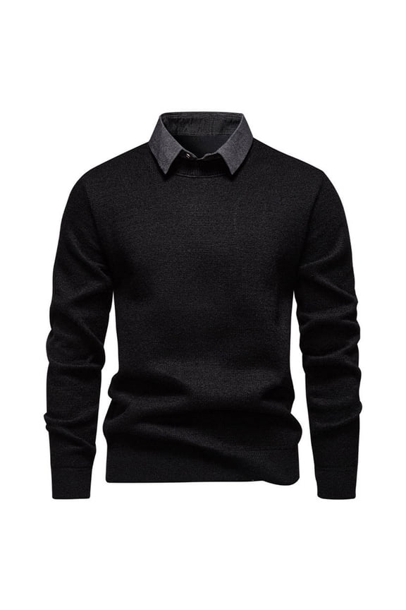 Sweater for Men Long Sleeve Button Lapel Collar Pullover Sweater Knitted Textured Regular Fit Casual Warm Sweater Tops Black XXL