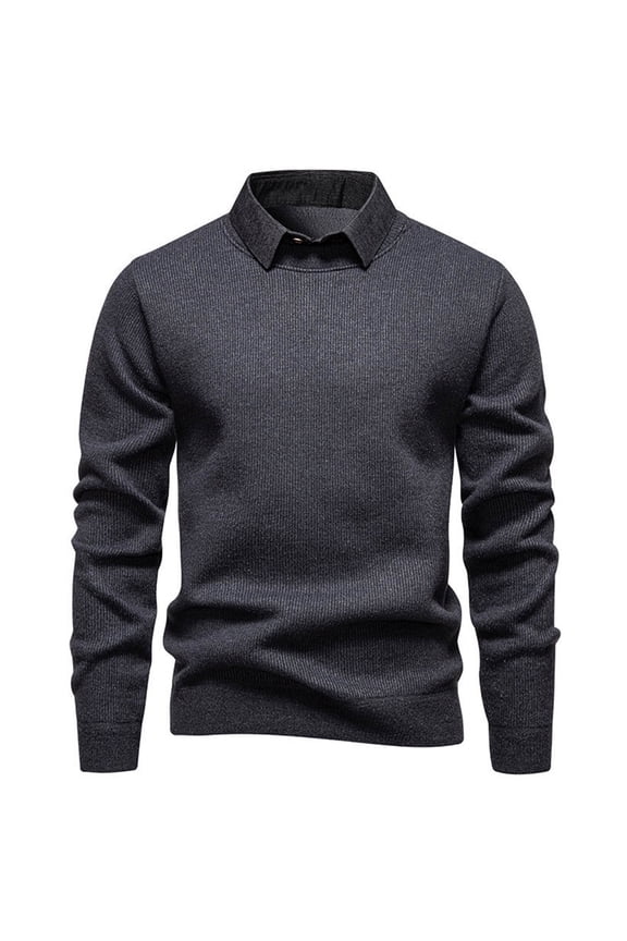 Sweater for Men Long Sleeve Button Lapel Collar Pullover Sweater Knitted Textured Regular Fit Casual Warm Sweater Tops Dark Gray XXXL