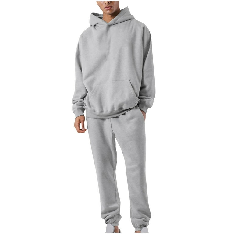 Iugvhana Sweatsuits Set for Men Solid Color Hoodie and Jogger Two