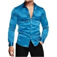 thumbnail image 1 of Iugvhana Trendy Shirts for Men Cotton Button Down Shiny Shirt Long Sleeve Lapel Slim Fit Tops Blouse Fashion Party Shirts Blue S, 1 of 5