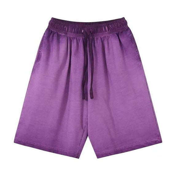 Iugvhana Vintage Gradient Shorts for Men Casual Summer Breathable Sports Half Short Pant with Elastic Waist Drawstring Purple XXXXL