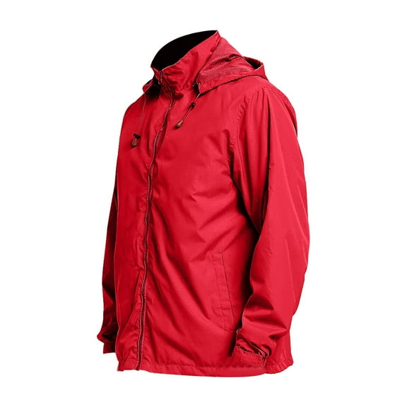 Iugvhana Windbreaker Jackets Mens Lightweight Full Zipper Hooded Jacket Casual Long Sleeve Outdoors Hiking Fishing Outwear Coat Red S