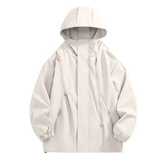 Iugvhana Windproof Jackets for Men Women Unisex Lightweight Mountain Sports Outdoor Zip Pockets Jacket for Hiking Cycling White XXL