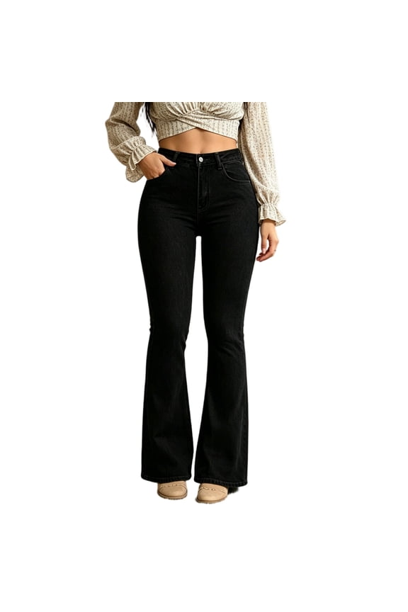 Women's Flare Jeans High Waisted Stretchy Butt Lifting Jean Pants Bell Bottom Trendy Classic Bootcut Denim Pants with Pocket Black XS