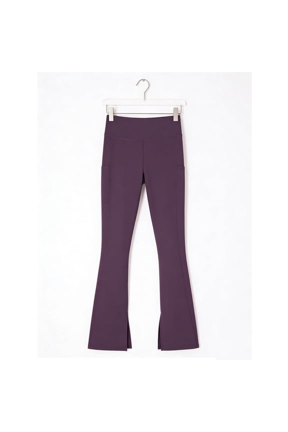 Women's Flare Leggings Split Hem Tummy Control Workout Flared Leggings High Waist Stretch Running Gym Yoga Pants with Pockets Red XL