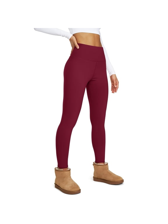 Women's Fleece Lined Leggings High Waisted Winter Thermal Leggings Stretch Workout Yoga Pants with Pockets Ski Hiking Pants Red XXL