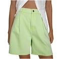 thumbnail image 1 of Iugvhana Women's Jean Shorts Stripe Print High Waist Denim Shorts Button Zipper Loose Straight Leg Casual Summer Jeans Shorts with Pockets Green S, 1 of 7