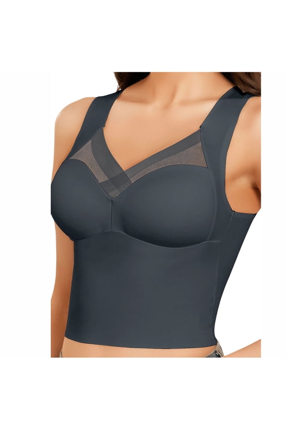 Women's Mesh Stitching Seamless Bra Comfortable Wide Strap Padded Bras Smooth Back Breathable Casual Daily Tank Cami Tops Blue S