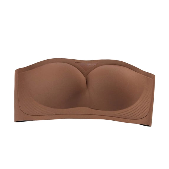 Iugvhana Women's Mesh Strapless Bra Seamless Breathable Push Up Bra Lift Support Non Slip Bandeau Tube Top Soft Wireless Everyday Bra Coffee M