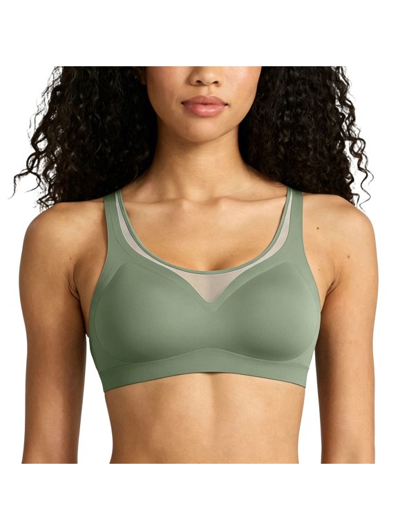 Women's No Underwire Bras Breathable Full Coverage Tshirt Bra Wireless Mesh Stitching Bras Push Up Seamless Everyday Bra Green L