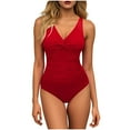thumbnail image 1 of Iugvhana Women's One Piece Swimsuit Twist Front V Neck Adjustable Strap Modest Swimwear Ruched Slimming Tummy Control Bathing Suits Red XXL, 1 of 8