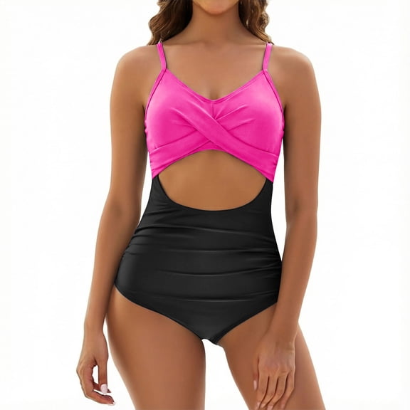 Iugvhana Women's One Piece Swimsuits Tummy Control Cutout High Waisted Bathing Suit Wrap V Neck Swimwear Crisscross Back Swim Suit Black XXL