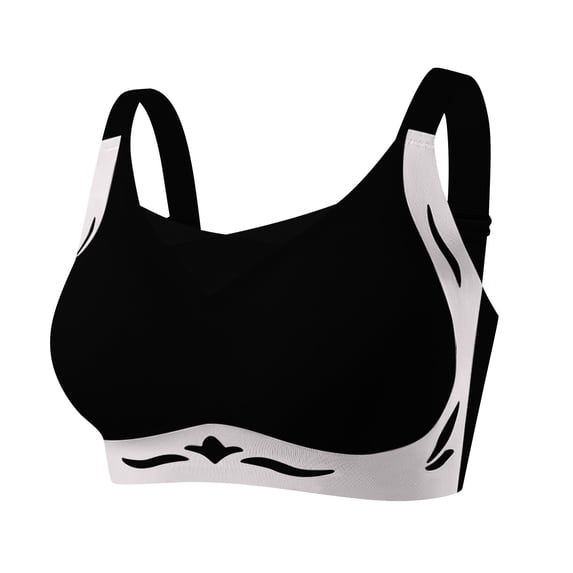 Iugvhana Women's Seamless Bras Full Coverage Wireless Bra Wide Straps Push Up Bras Anti-Sagging Breathable Everyday Adjustable Bra Black M